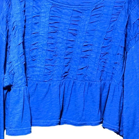 Pilcro | Anthropologie Textured Long Balloon Sleeve Cropped Blue Blouse Top - Picture 3 of 9